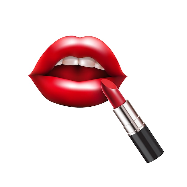 Vector open mouth with red lips and lipstick