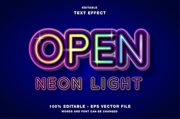 Open neon light editable text effect