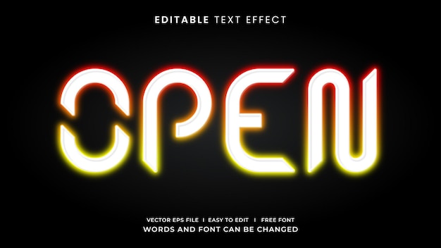 Open neon sign editable text style effect