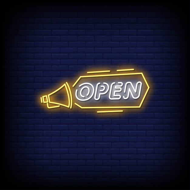 Vector open neon signs style text