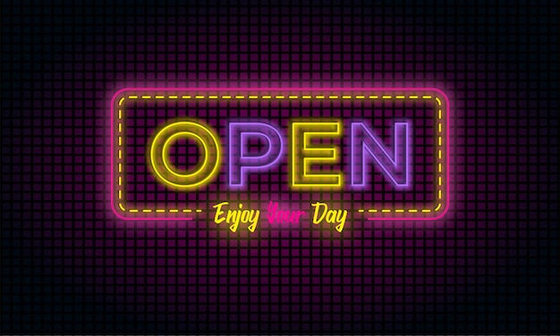 Vector open neon text effect with square outline