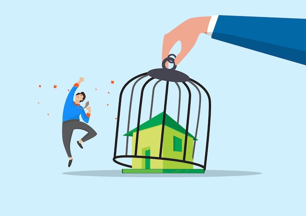 Open a new economy after lockdown get business people back to work The government unlocked the cage Concept of preventing the spread of the coronavirus COVID19 Flat style cartoon illustration vector