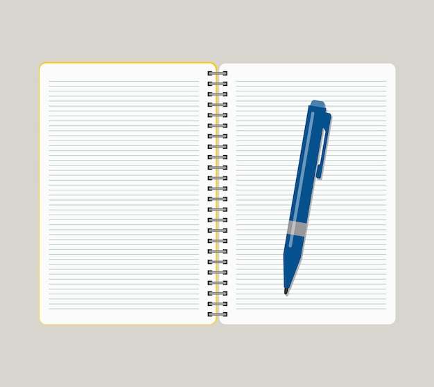 Open notebook with blue pen vector illustrationxa