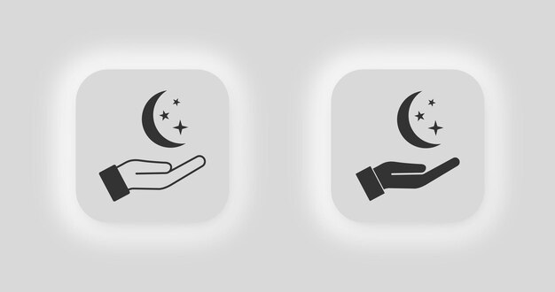 Open palm en maan sterren pictogram Hand en hemellichamen illustratie symbool aanbieding nacht vector