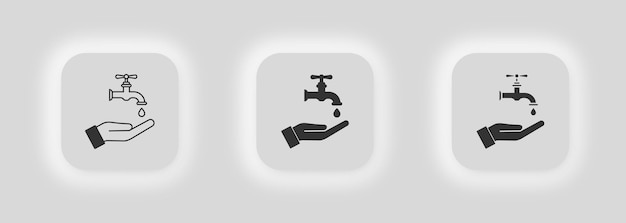 Vettore icona del rubinetto e del palmo aperto il simbolo dell'illustrazione del rubinetto dell'acqua e della mano offre un vettore idraulico