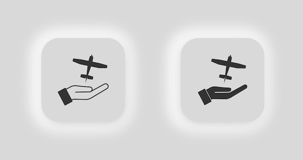 Open palm and plane icon Hand and airplane illustration symbol give aircraft vector