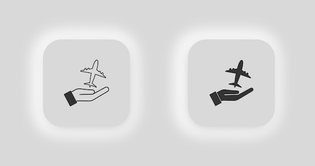 Open palm and plane icon Hand and airplane illustration symbol offer aeroplane vector