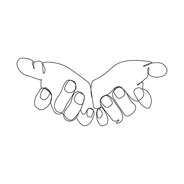 Open palms continuous line drawing.Human hands minimalistic line art vector illustration