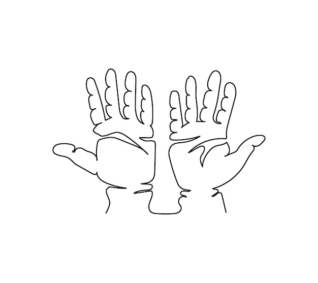 Vector open palms gesture one line art. continuous line drawing of gesture, hand, open palms, hands up.