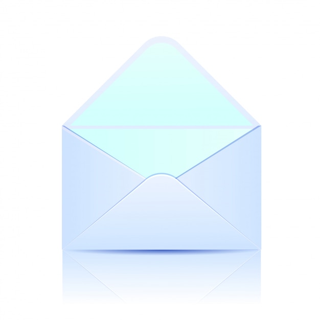 Open paper envelope of blue color on white