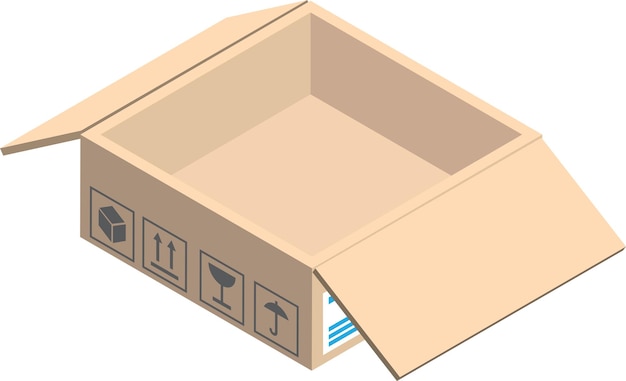 Open parcel box illustration in 3D isometric style