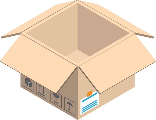 Open parcel box illustration in 3D isometric style