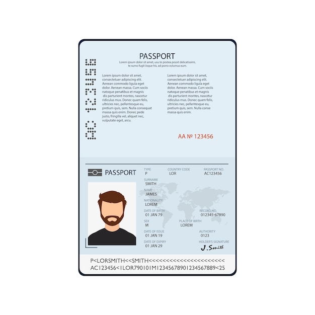 Open passport blank template vector international Flat design