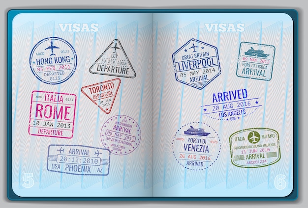 Vector open passport for foreign traveling