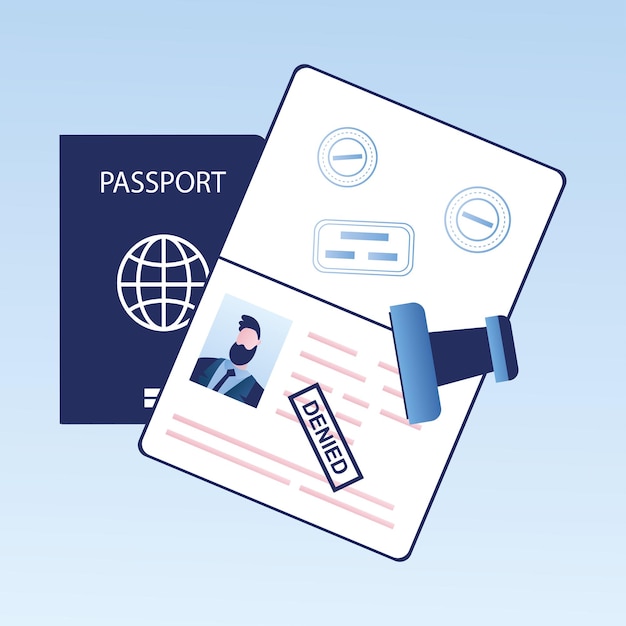 Open passport with stamp accepted happy businessman with visa approved document vector