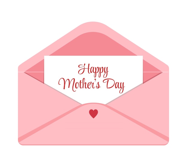 Open pink envelope with a Mothers day greeting card Text Happy Mother's Day Vector