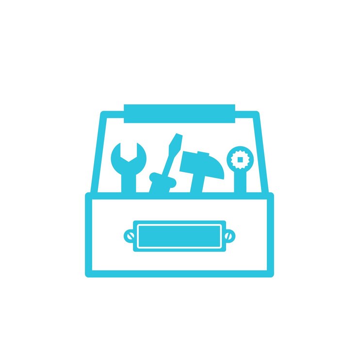 Vector open repairing tool box isolated on white background from blue icon set