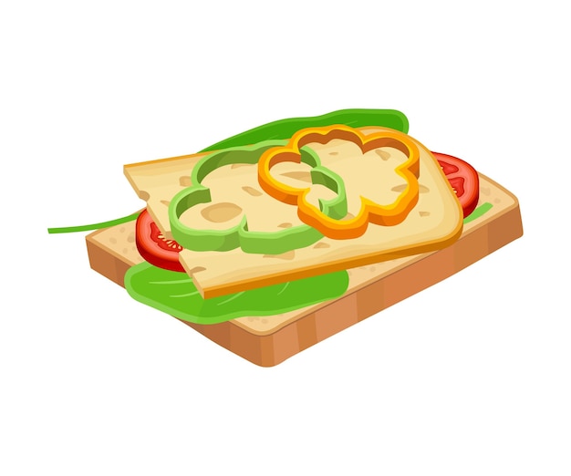 Vector open sandwich with vegetables and sliced cheese isolated on white background vector illustration realistic volume snack for quick bite