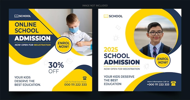 Vector open school admission poster or back to school social media post template
