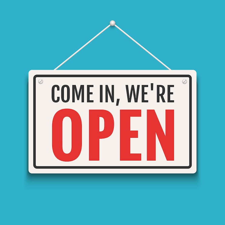 Vector open sign business vector shop icon we are open door welcome board