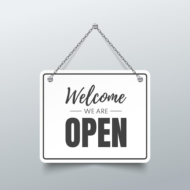 Vector open sign. welcome we are an open sign. illustration