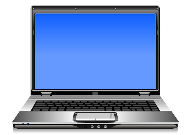 Open silver laptop on a white background