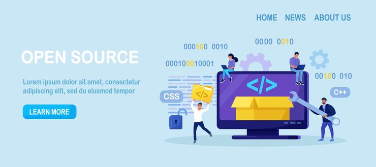 Vector open source tiny programmers programming website for internet platform developers creating open code or software script free software for the computer download and install file for free