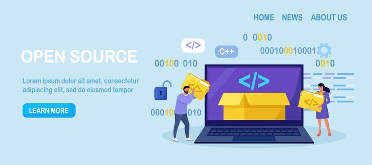 Vector open source tiny programmers programming website for internet platform developers creating open code or software script free software for the computer download and install file for free