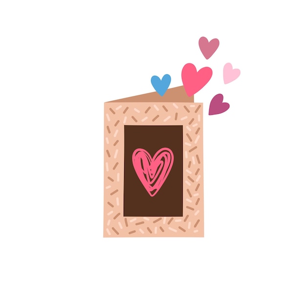 Open Valentine greeting card with hearts flying out. Valentines day concept illustration.