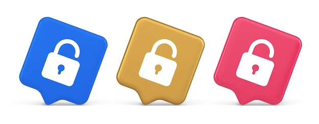 Open vergrendelingsknop cyberspace wachtwoordbeveiliging service 3d realistisch pictogram