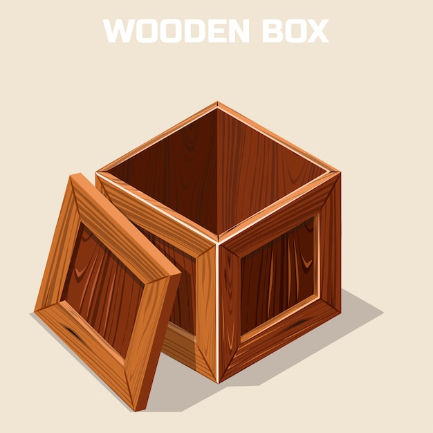 Vector open wooden box isometric