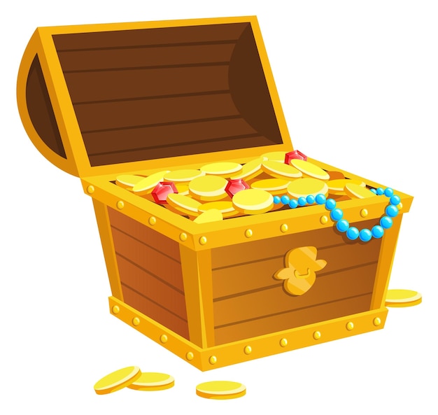 Open wooden chest full of gold jackpot icon game trophy