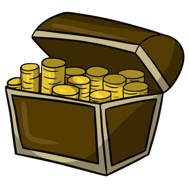 Open wooden chest with gold coins pirate treasure chest vector