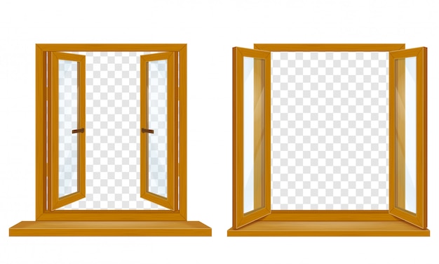 Open wooden window with transparent glass for design vector illustration