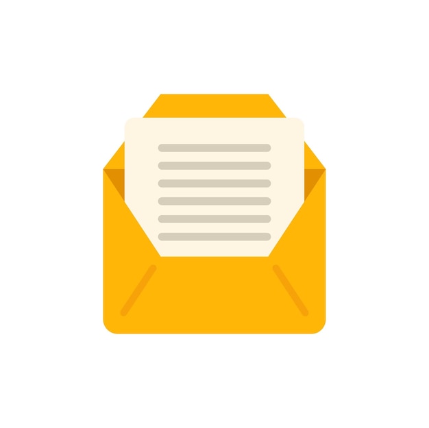 Open yellow envelope with letter sticking out on white background