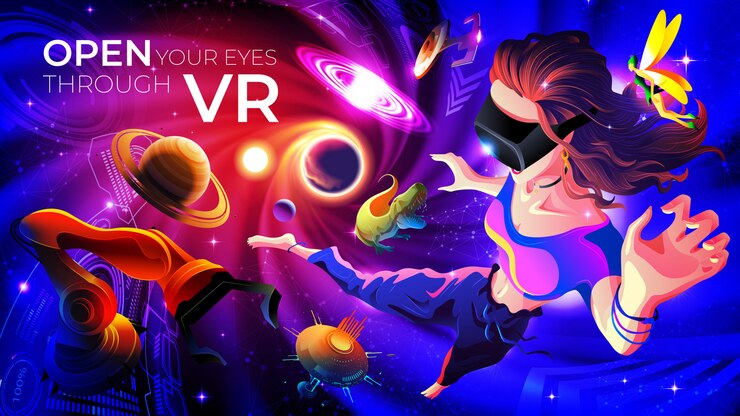 Vector open your eyes through vr concept illustration