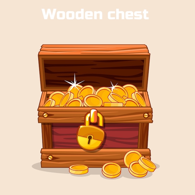 Opened antique treasure chest with coins