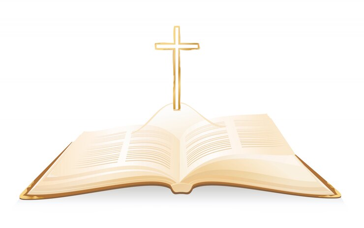 Vector opened bible and cross above it.