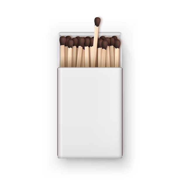 Opened blank box of brown matches top view isolated on white background