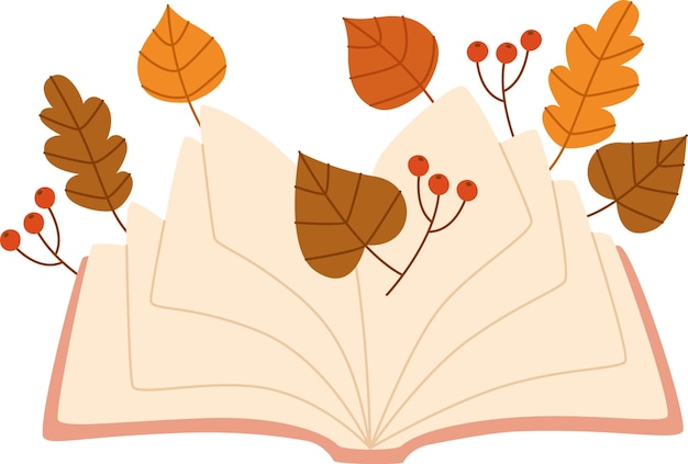 opened book with autumn leaves