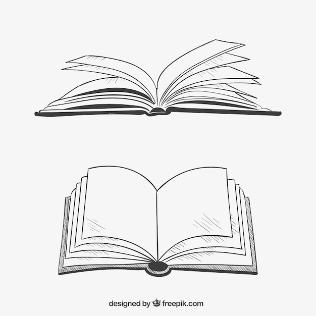 Libri aperti in stile disegnato a mano