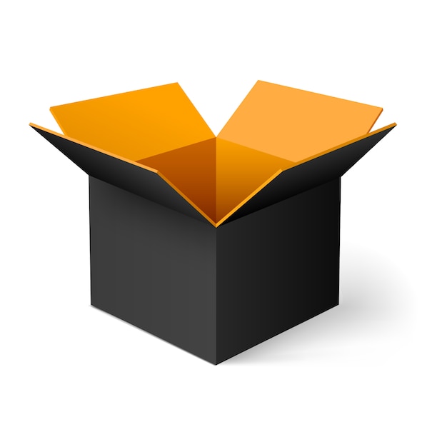 Открытая коробка черного и оранжевого цвета