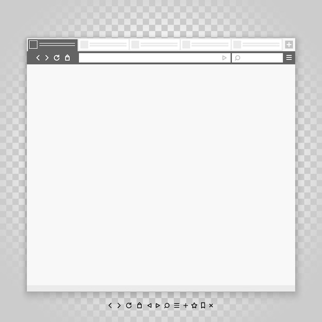 Opened browser window template and different pictograms set past your content into it vector empty browser mockup