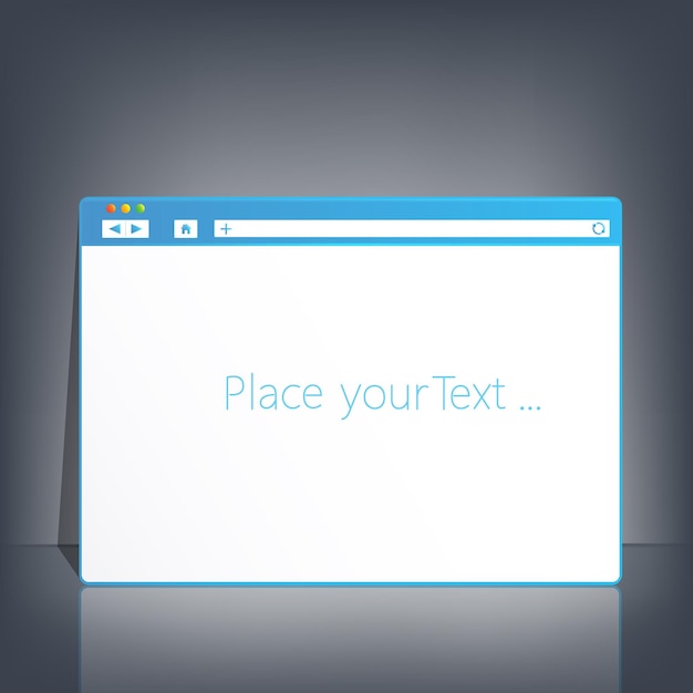 벡터 디자인과 텍스트를 위해 어두운 배경에서 브라우저 창 템플릿을 열었습니다.