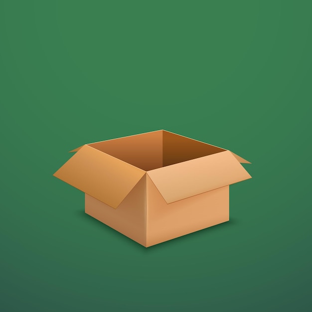 Opened cardboard box on green background Warehouse shipping cargo packaging