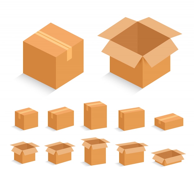 Vector opened and closed cardboard box. vector illustration.