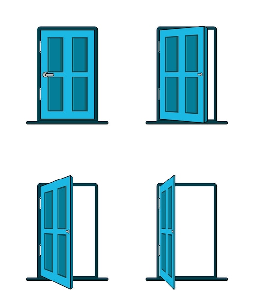 Vector opened and closed woden door, closed and open classical  interior door