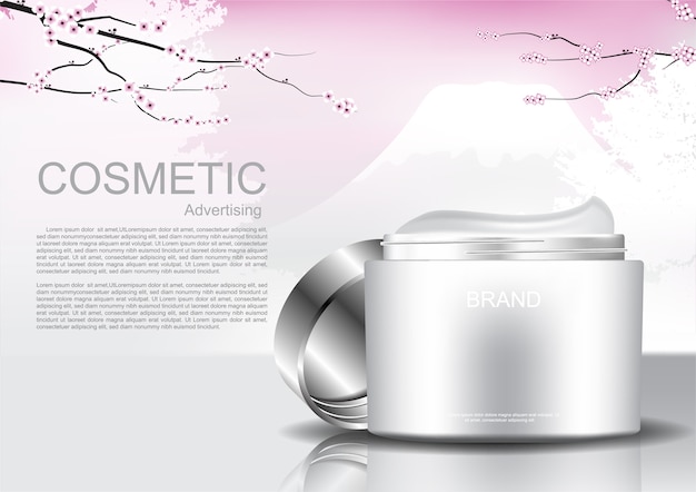 Vector opened cosmetic cream and flower branch