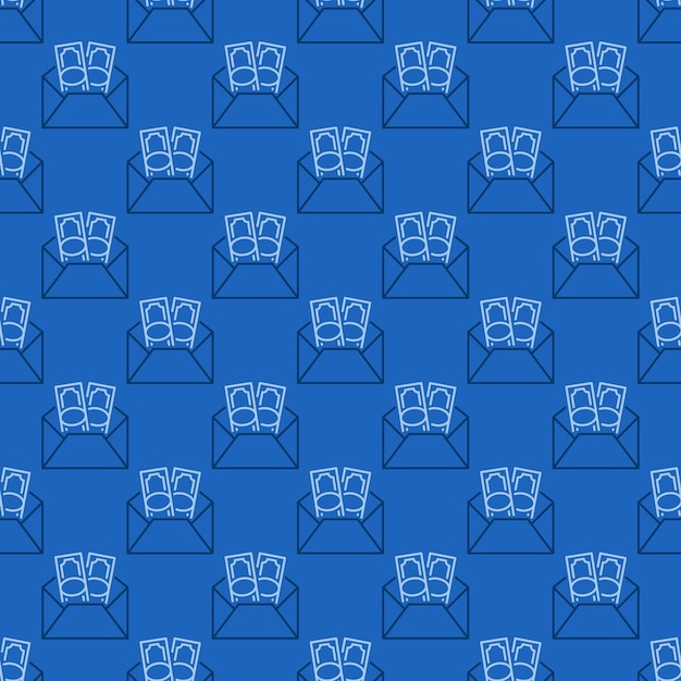 Vector opened envelope with cash vector money concept line blue seamless pattern