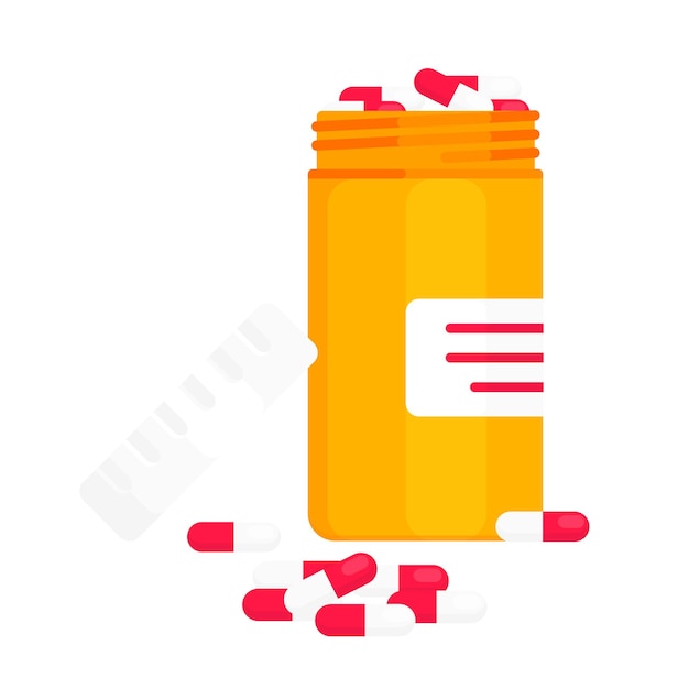 Vector opened pill bottle with capsules or tablets flat style design vector illustration